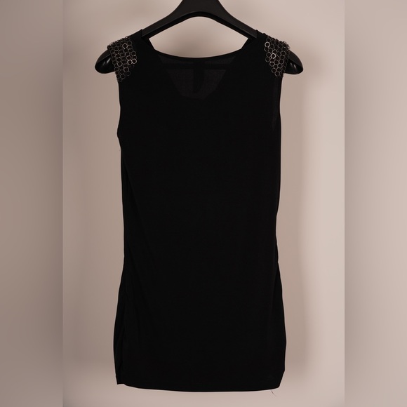 Black Tank Top with Chainmail Shoulder Accents - Picture 4 of 4